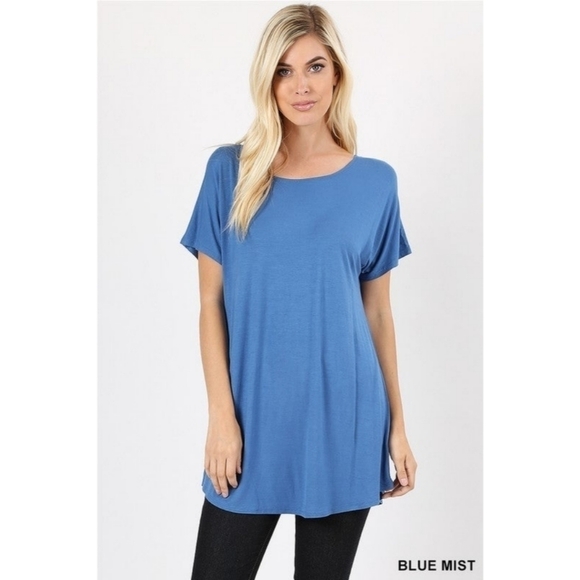 ZENANA Short Sleeve Blue Mist Tunic Top Size XL NWT - Picture 1 of 2